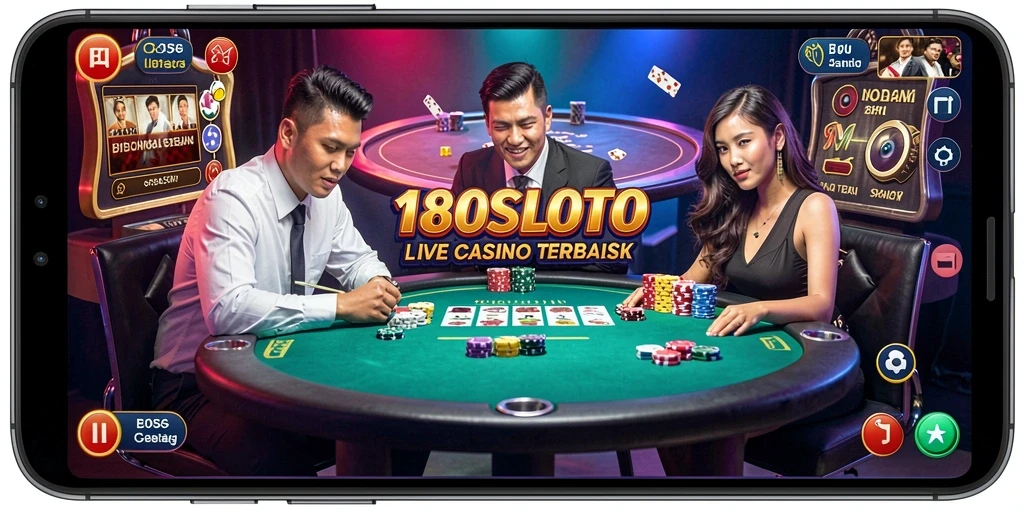 Gambaran gameplay Live Casino di 180SLOT dengan dealer profesional.