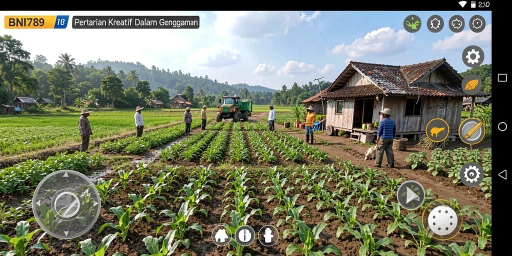 Tangkapan layar gameplay BNI789 menampilkan aktivitas bertani yang seru.