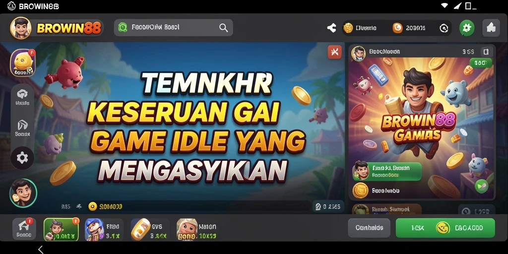 Screenshot gameplay BROWIN88 menampilkan pengumpulan sumber daya idle.