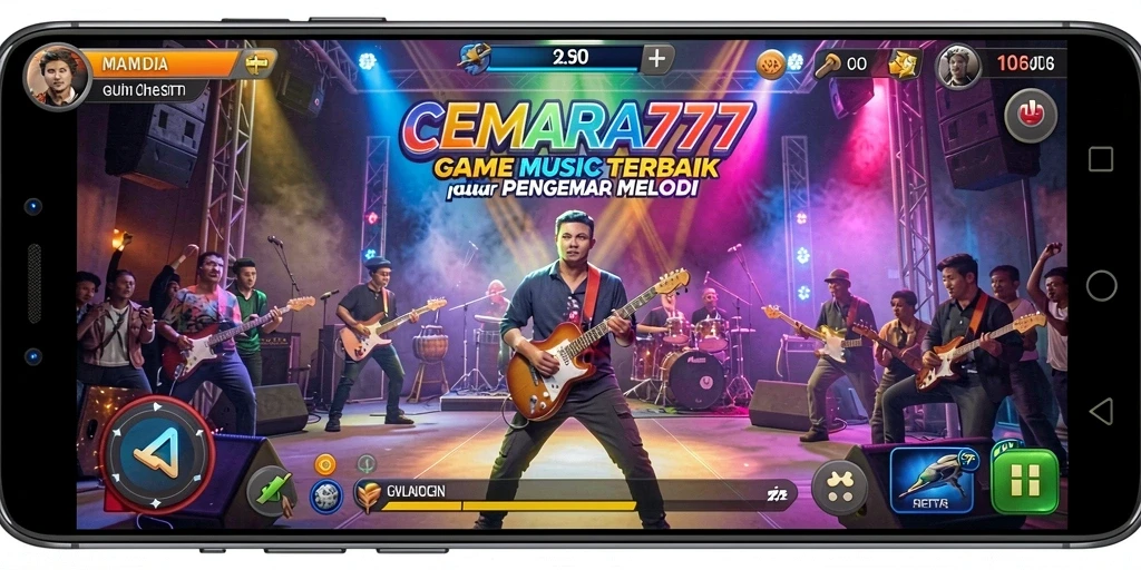 Tampilan utama CEMARA777 dengan berbagai pilihan lagu dan fitur gameplay.