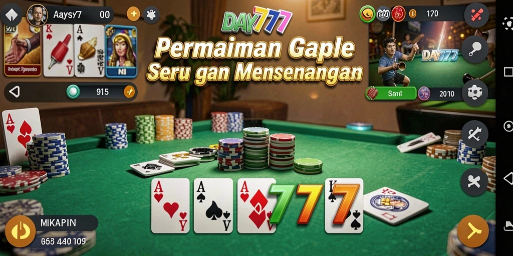 Screenshot utama DAY777 menampilkan gameplay Gaple yang menarik.
