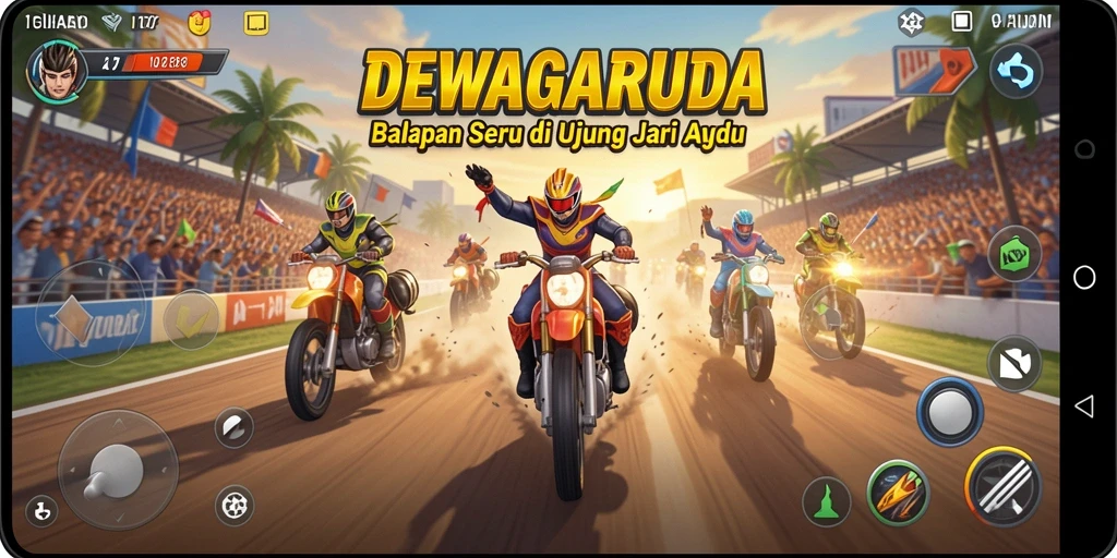Gameplay seru dalam balapan DEWAGARUDA dengan grafis menakjubkan.