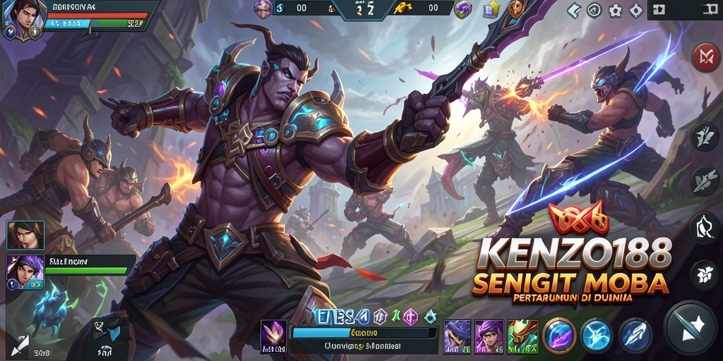 Tampilan gameplay seru dalam KENZO188 dengan aksi MOBA yang mendebarkan.