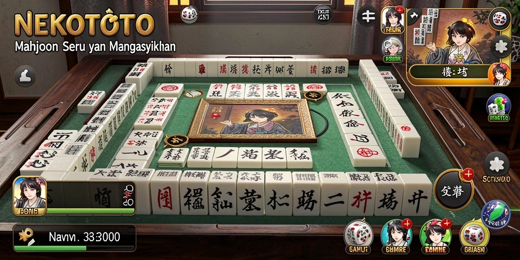 Tampilan gameplay NEKOTOTO dengan ubin Mahjong yang menarik.
