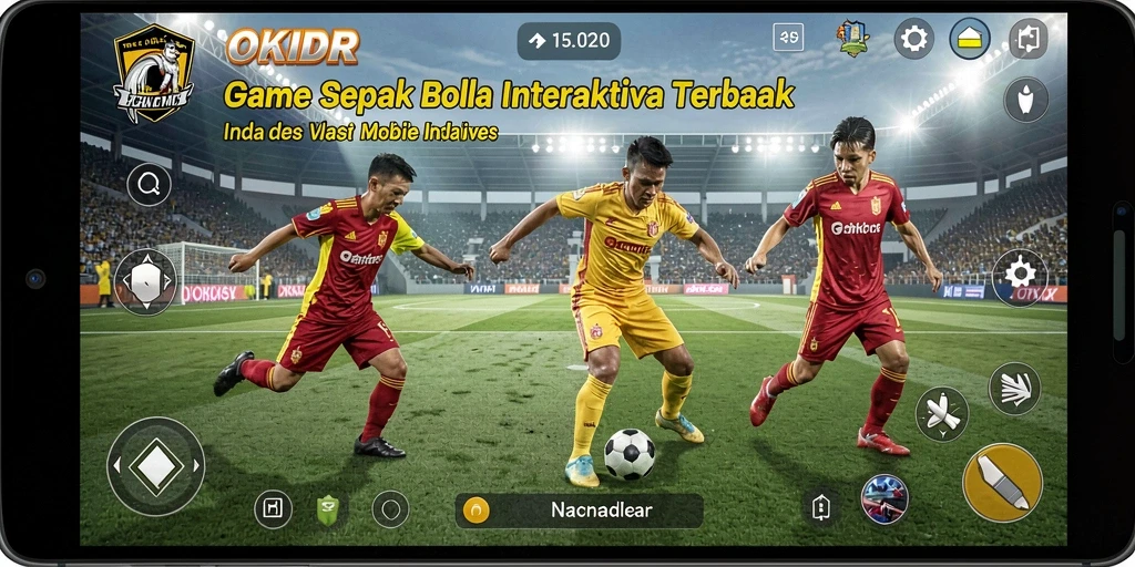 Screenshot menampilkan aksi mendebarkan dalam game sepak bola OKIDR.