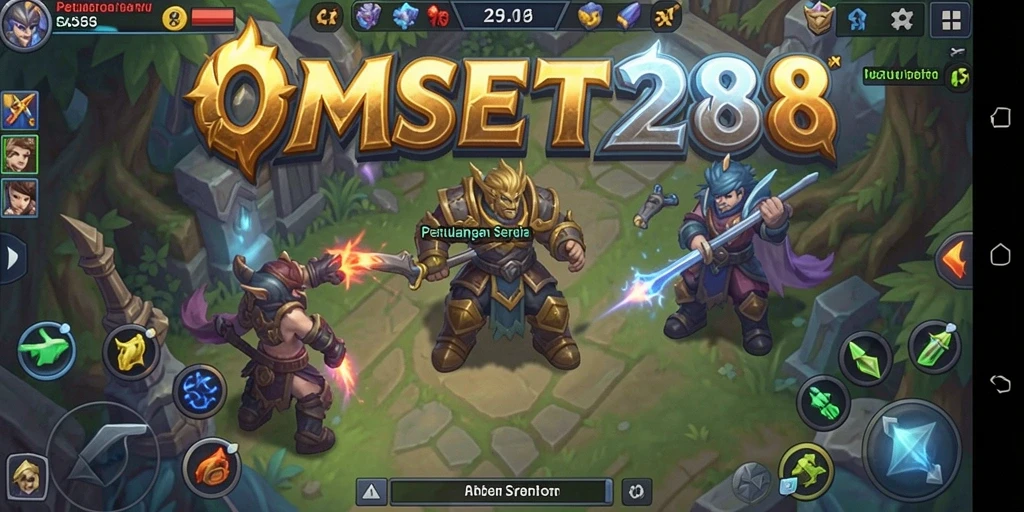 Screenshot gameplay OMSET288 menampilkan pertarungan epik dan eksplorasi dunia fantasi.