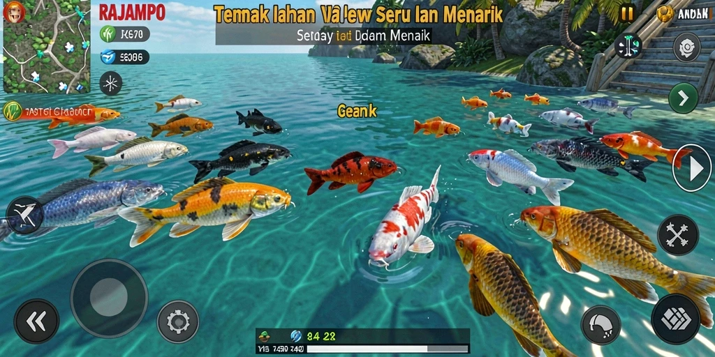 Tampilan gameplay menarik di RAJAMPO dengan aksi menembak ikan.