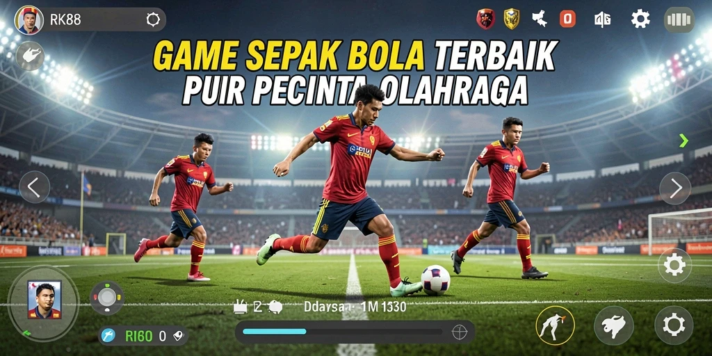 Screenshot utama RK88 yang menampilkan aksi pertandingan sepak bola.