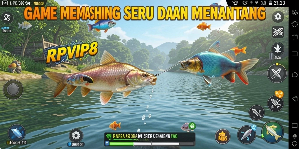 Menampilkan gameplay RPVIP8 dengan aksi memancing seru.