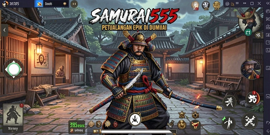 Tampilan gameplay SAMURAI555 menampilkan pertempuran seru dengan samurai yang gagah.