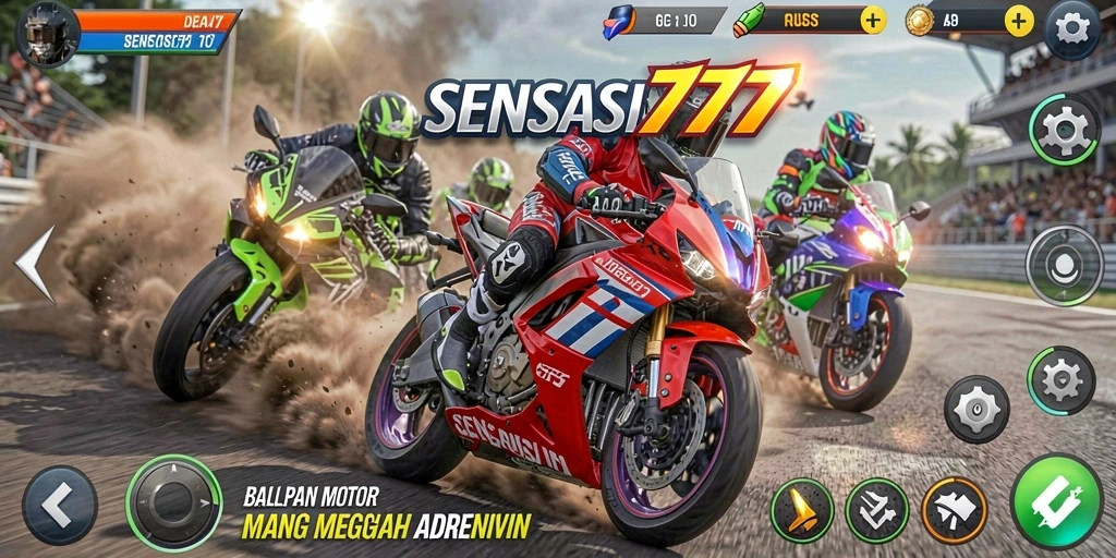 Gameplay SENSASI777 yang menampilkan balapan motor yang seru dan menegangkan.