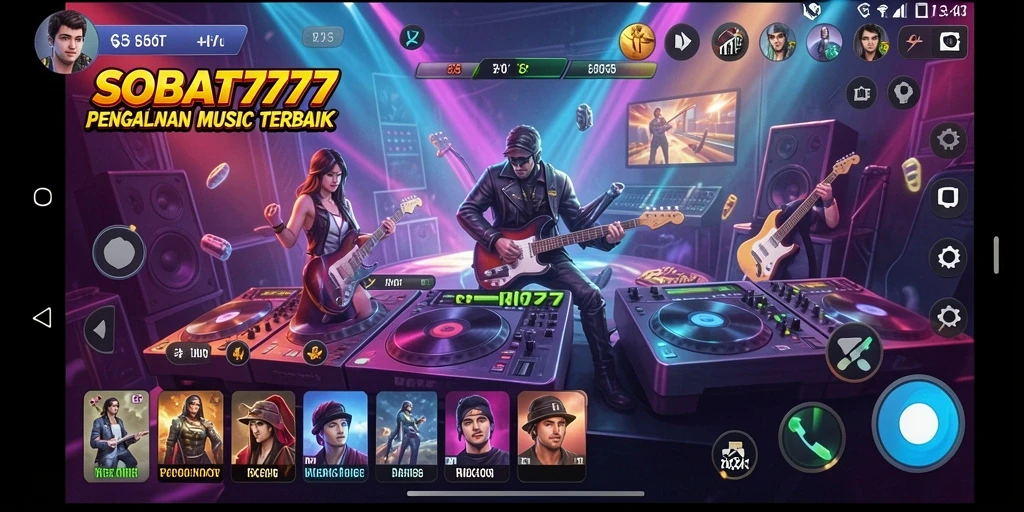 Screenshot dari gameplay SOBAT777, menunjukkan fitur musik interaktif.