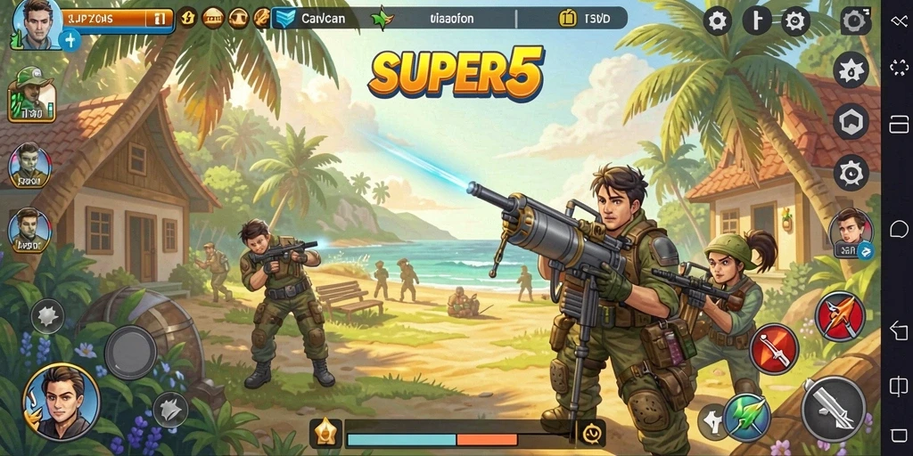 Tampilan gameplay menarik dan penuh warna dari SUPER5.