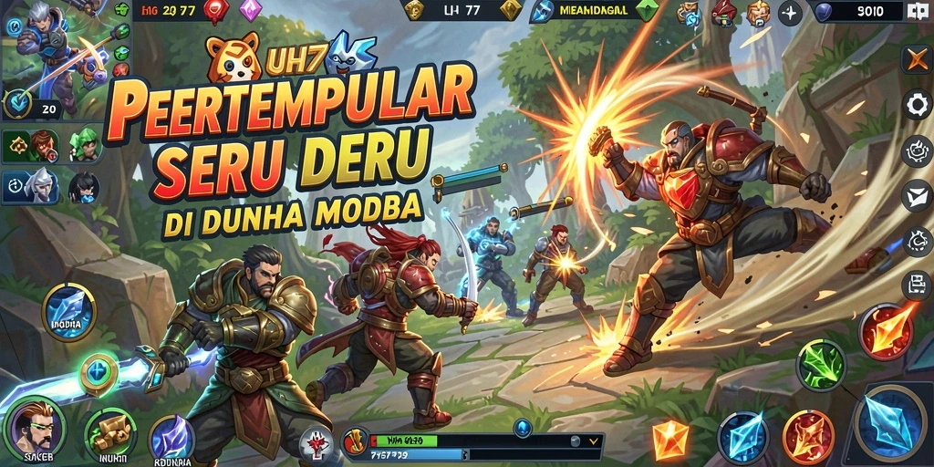 Gameplay seru UH77 dengan aksi MOBA intens.