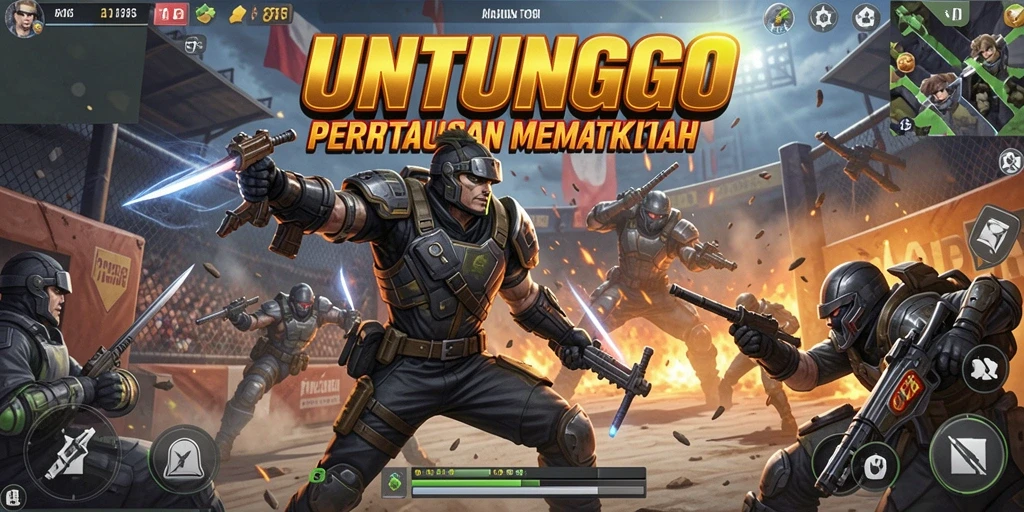 Screenshot UNTUNGGO menampilkan aksi seru dalam pertempuran Battle Royale.